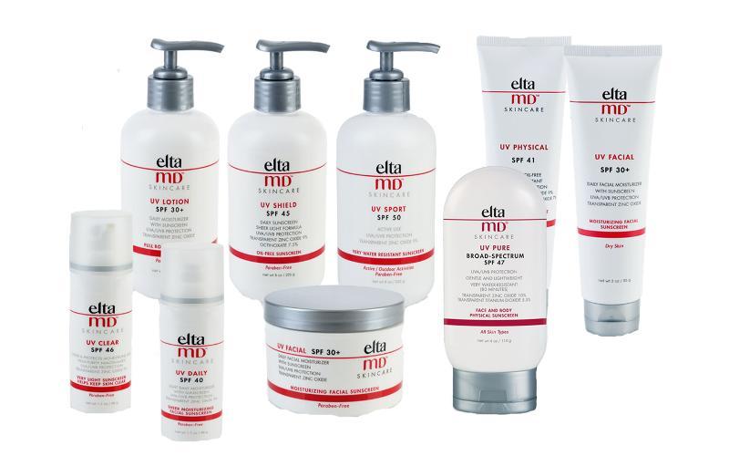 lineup of elta MD skincare products