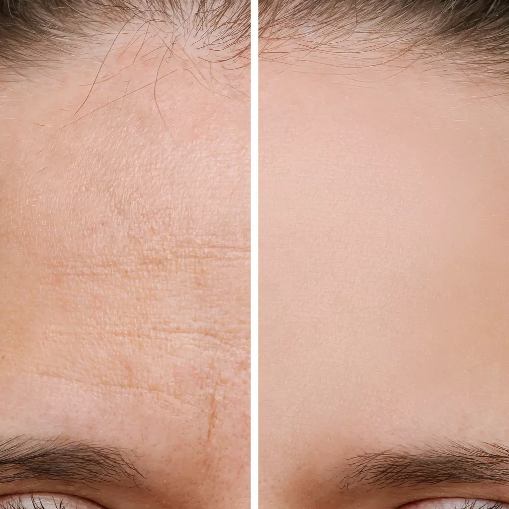 before and after botox injections to address wrinkles between the eyebrows