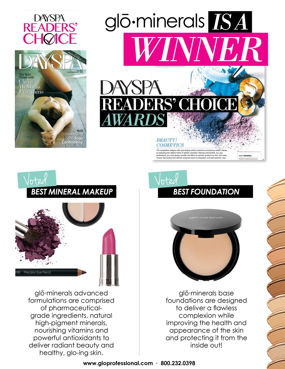 Glow Minerals Makeup in day spa reader's choice magazine