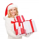 Lady in Santa Hat with presents