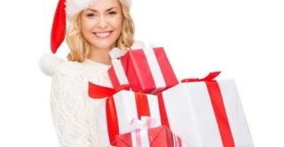 Lady in Santa Hat with presents