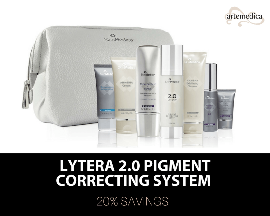 lineup of skinmedica lytera 2.0 pigment correcting system skincare