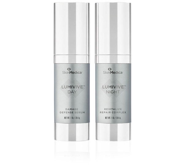 SkinMedica skincare lumivive day damage defense serum and lumivive night revitalize repair complex