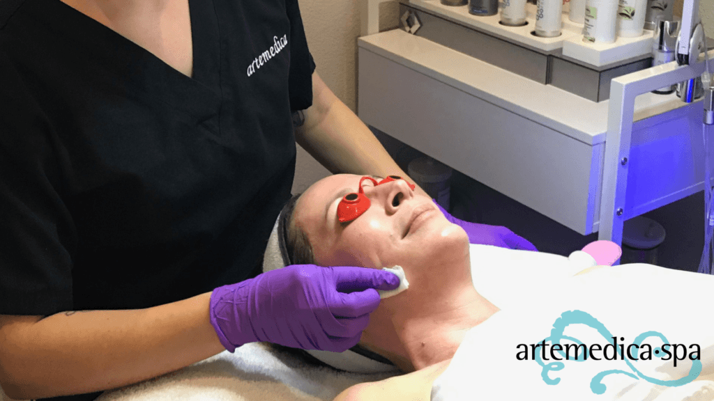 esthetician administering chemical peel at artemedica in sonoma county