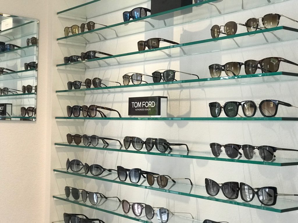 display of designer sunglasses