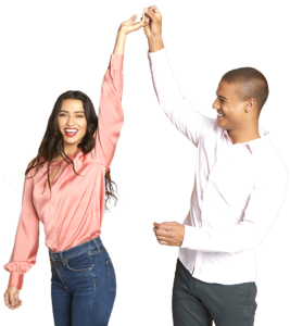 Man and woman celebrate after getting MiraDry at Artemedica's 2019 Lunch & Learn Event