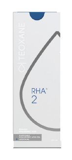 Teoxane Teosyal RHA 2 hyaluronic acid with lidocaine to treat moderate dynamic wrinkles and lines