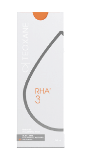 Teoxane Teosyal RHA 3 hyaluronic acid with lidocaine to treat moderate dynamic wrinkles and lines