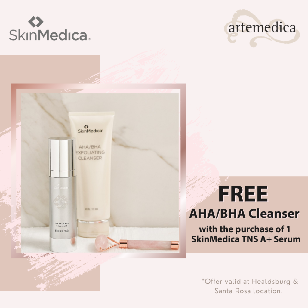 free aha/bha cleanser with purchase of skinmedica skincare tns advanced serum available at Artemedica Healdsburg and Santa Rosa