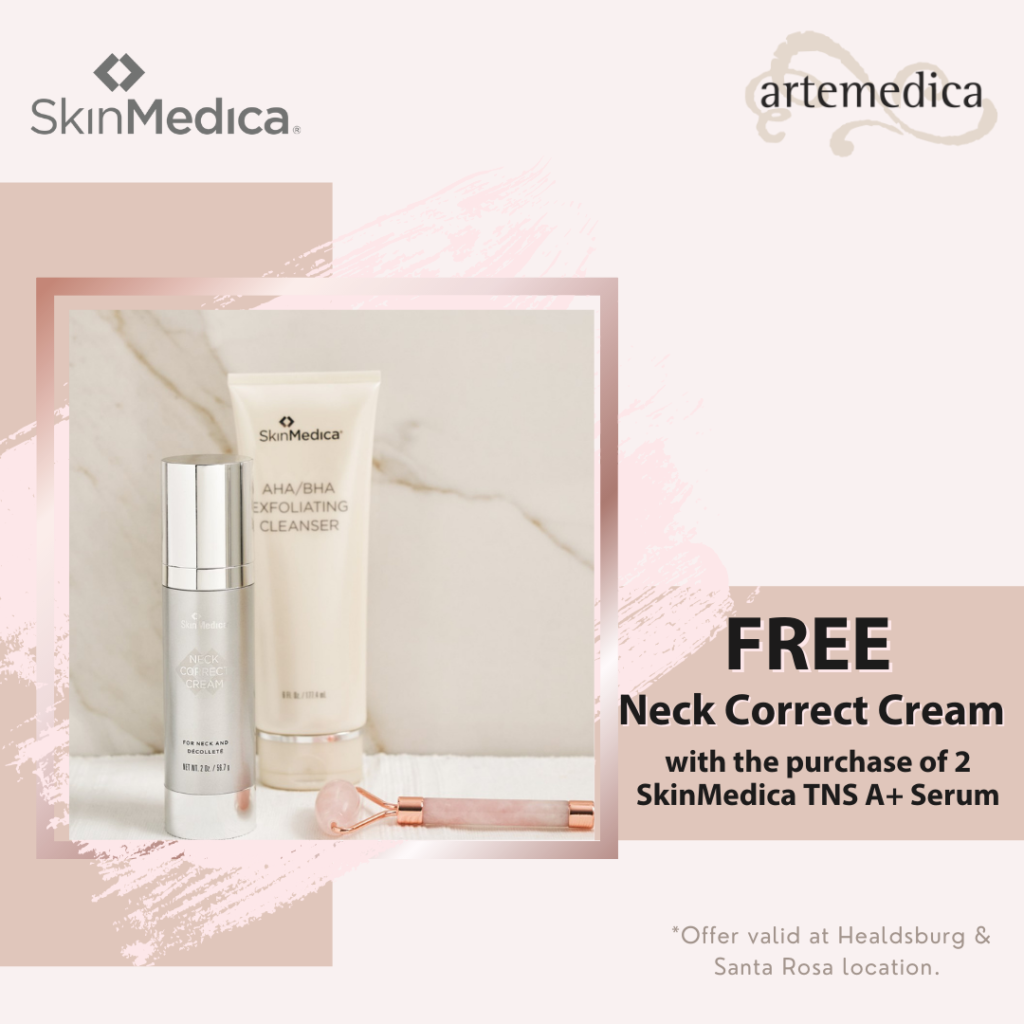 free neck correct cream with purchase of 2 skinmedica skincare tns advanced serum available at Artemedica Healdsburg and Santa Rosa