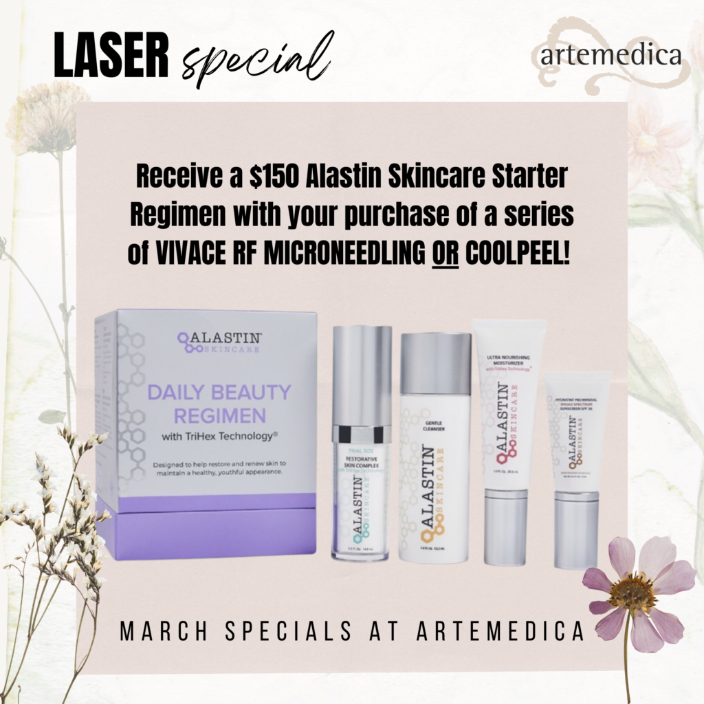 $150 Alastin Skincare Starter Regimen with a series of Vivace RF Microneedling or Coolpeel at Artemedica March 2022