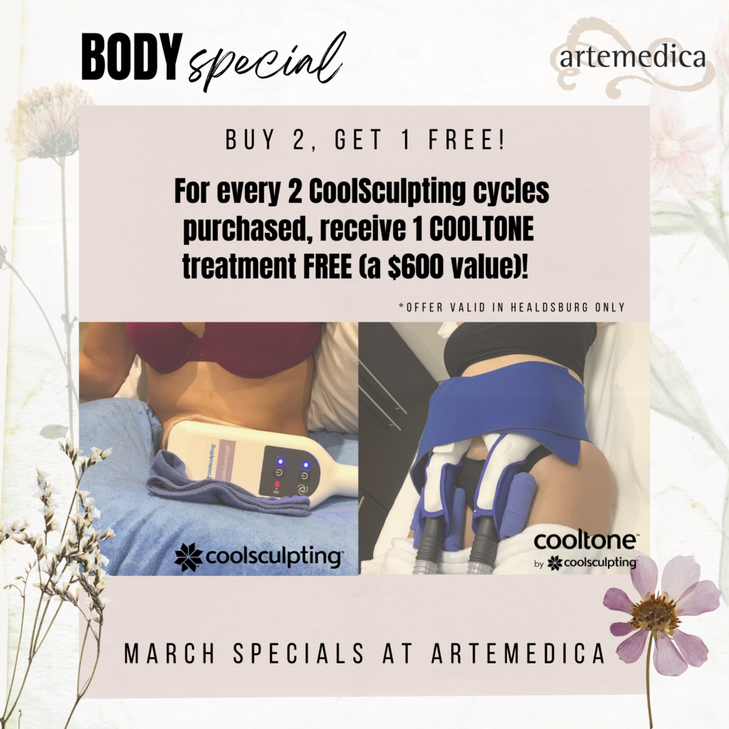 1 Free CoolTone treatment for every 2 CoolSculpting cycles purchased at Artemedica March 2022