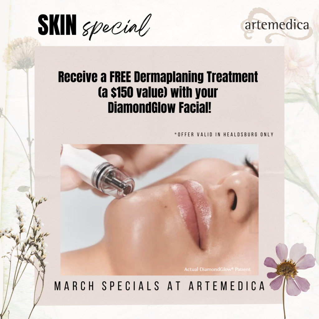 Receive a free Dermaplaning treatment with your DiamondGlow Facial at Artemedica March 2022