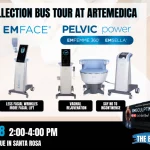 The EM Collection Bus Tour Event Flyer, Friday, October 28, 2022 from 2:00pm to 4:00pm at Artemedica in Santa Rosa