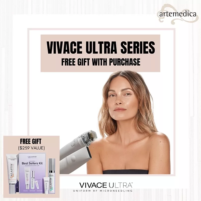 woman with wavy dark blonde hair, product packages: Vivace Ultra Series. Free gift with purchase