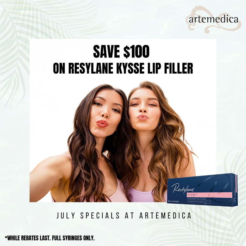 Artemedica July 2023 special offer save $100 on Resylane Kysse Lip Filler