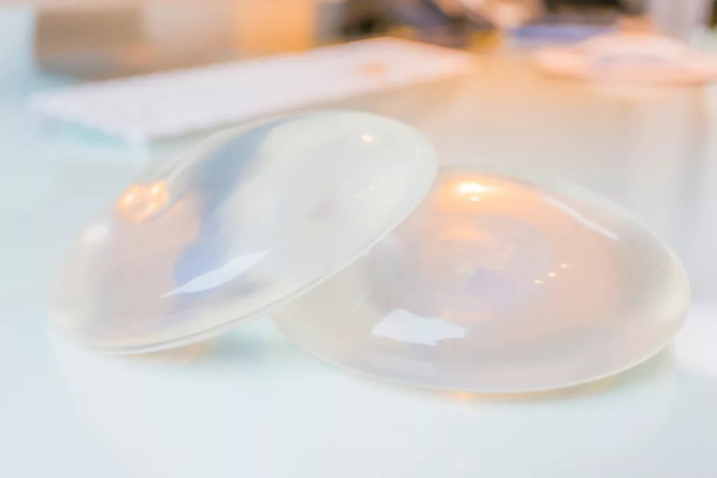 silicone breast implants on a table top