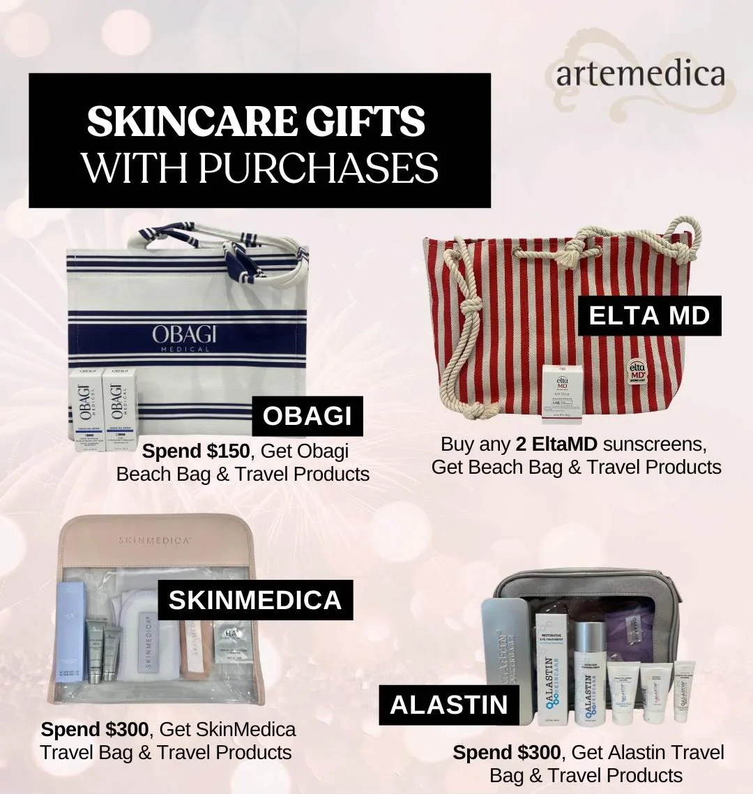 Artemedica special offer on Free Skincare gifts with purchase, available through July 1 - 31, 2025.
