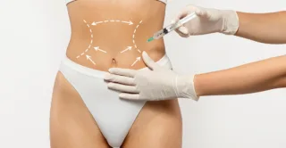 A person receiving skinny shot GLP-1 weight loss injections, against a white background