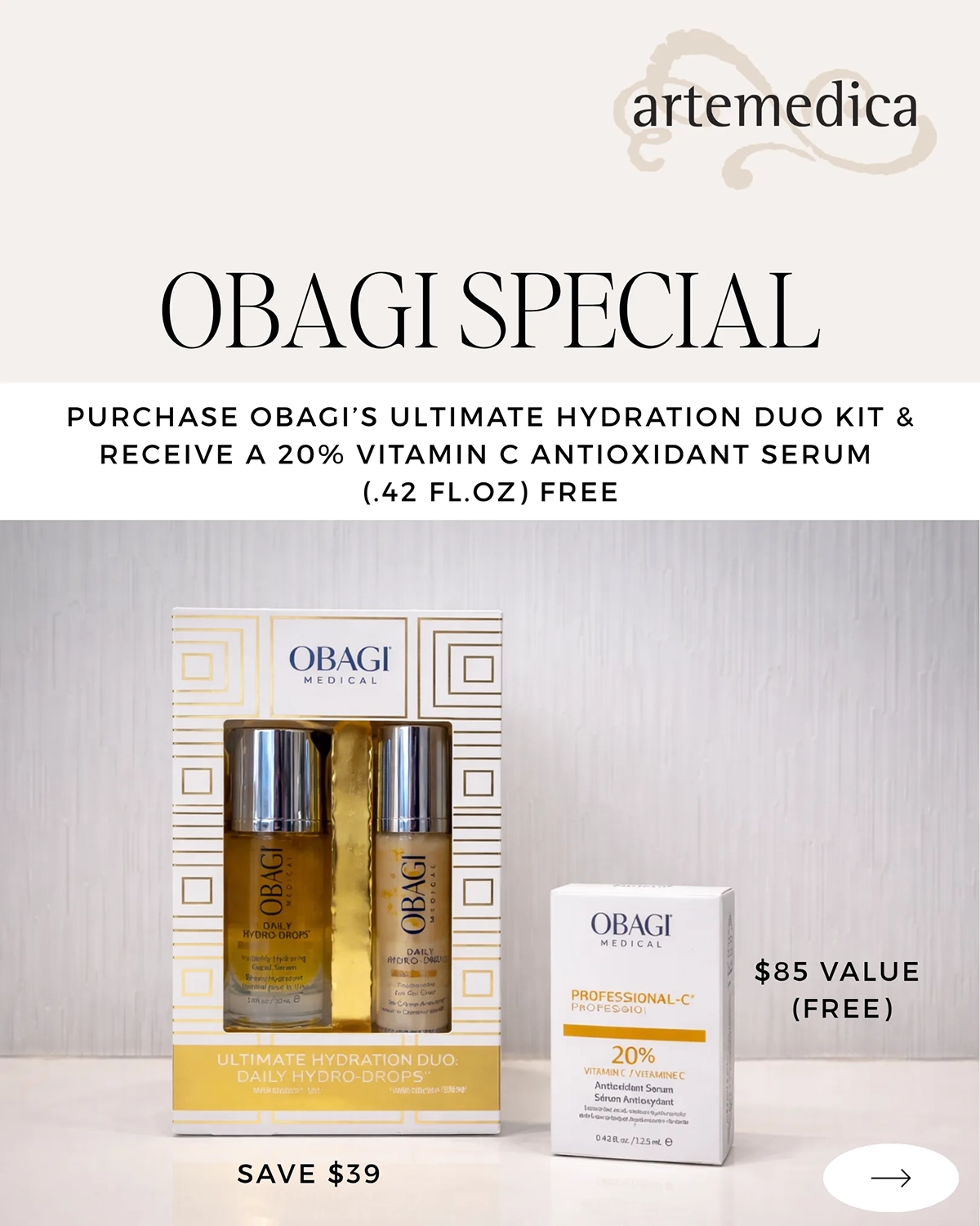 Obagi specials at Artemedica for April 2026