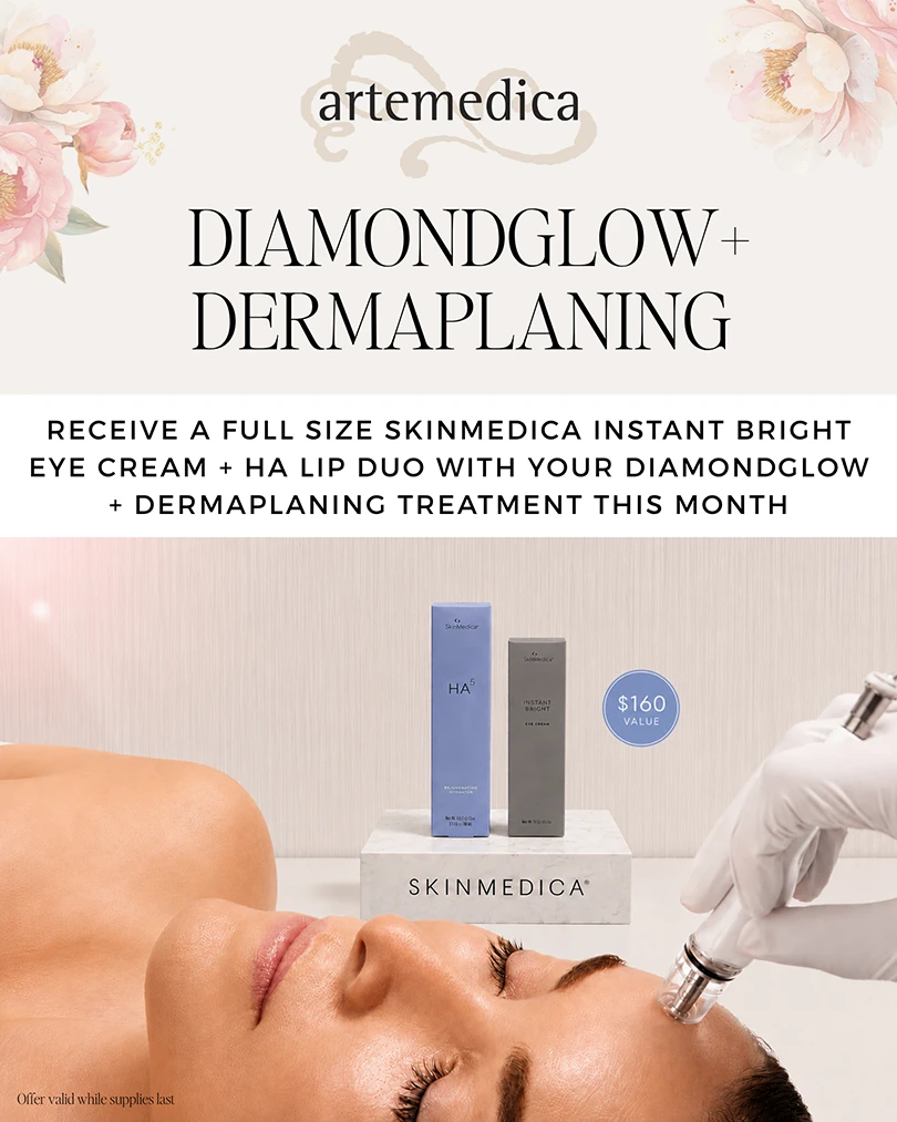 Diamondglow and Dermaplaning specials at Artemedica for May 2026