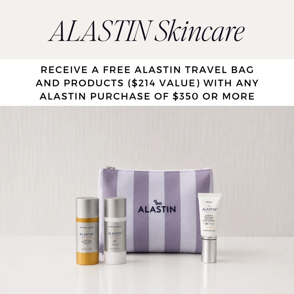 An infographic showing the Alastin Skincare specials at Artemedica for June 2026