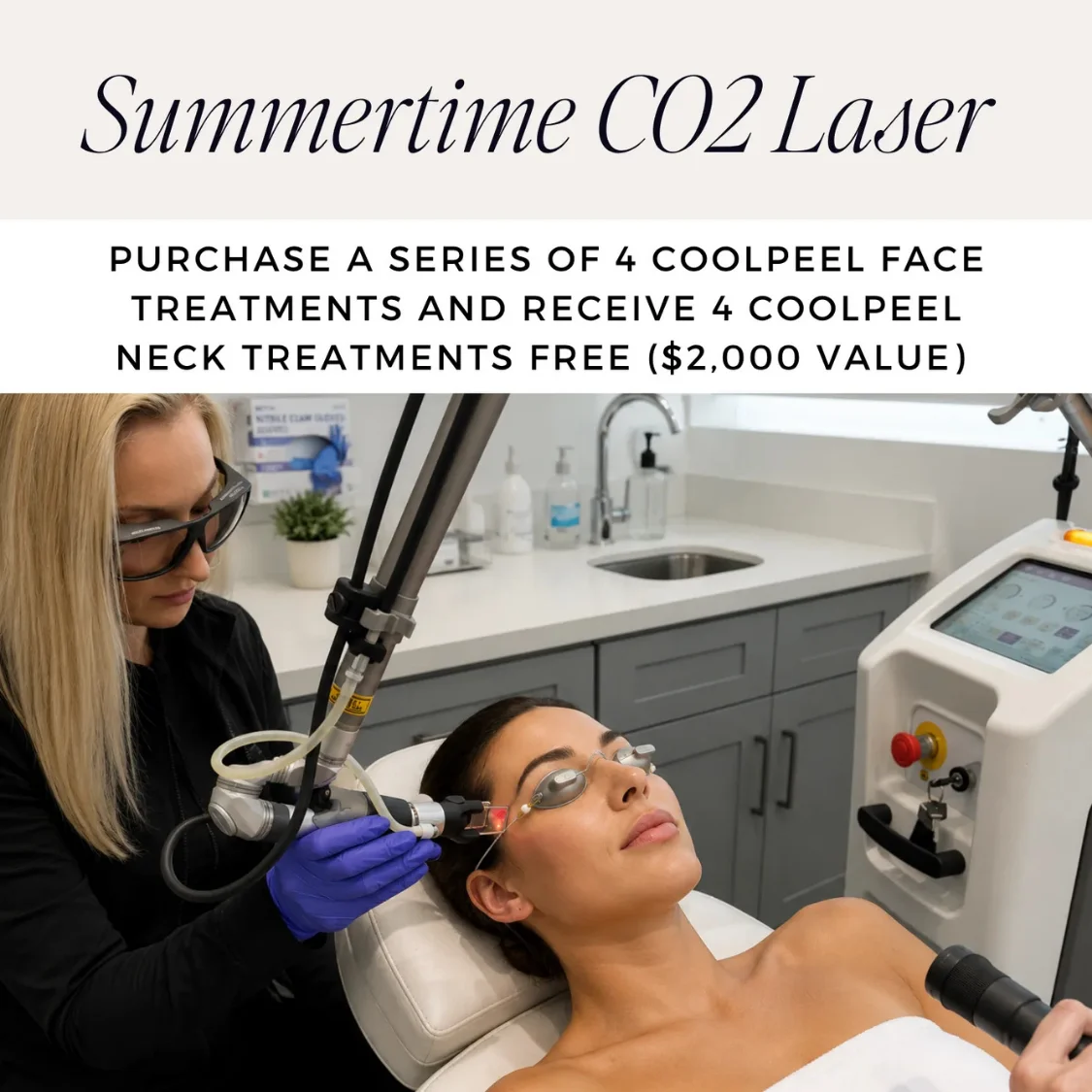 An infographic showing the Summertime C02 laser special at Artemedica for June 2026